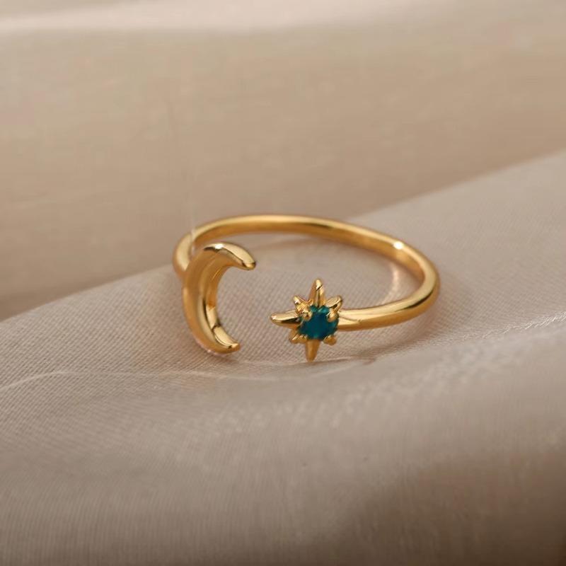 Octagram Ring Female Tide Simple Light Luxury Niche Index Finger Ring Moon Star Ring Opening Ring Niche