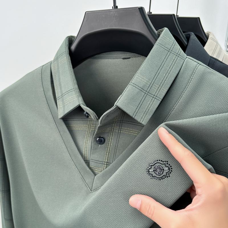 

High End Brand Men S Long Sleeve T-Shirt Autumn Fashion Letter Print Fake Two Pieces Exquisite Business Casual Trend Menswear M зелёный