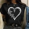 Women Short Sleeve T-shirt Butterfly Love Heart Print - Casual Graphic Tee