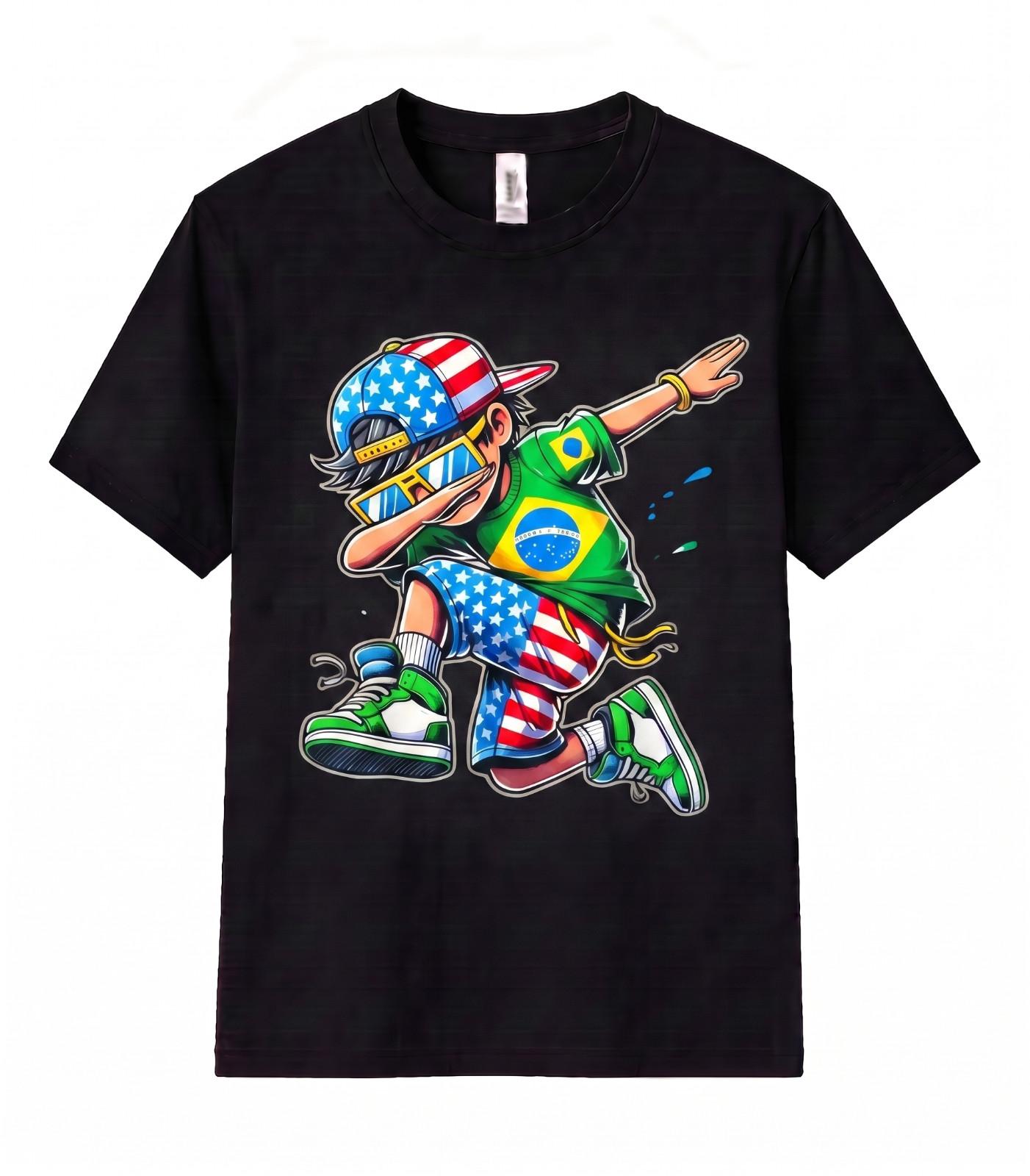 Brazil Flag USA Flag Graphic T Shirt Dabbing Soccer Patriotic Football Fan Gift Unisex T-Shirt M