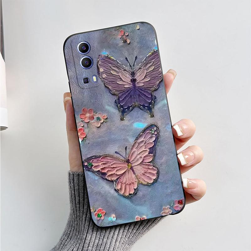 For Vivo Y72 5G Y52 5G Y75s 5G Phone Mask Back Cover 2024 Fashion Butterfly Astronaut Coque Capas For Vivo V2041 2053 Soft Case