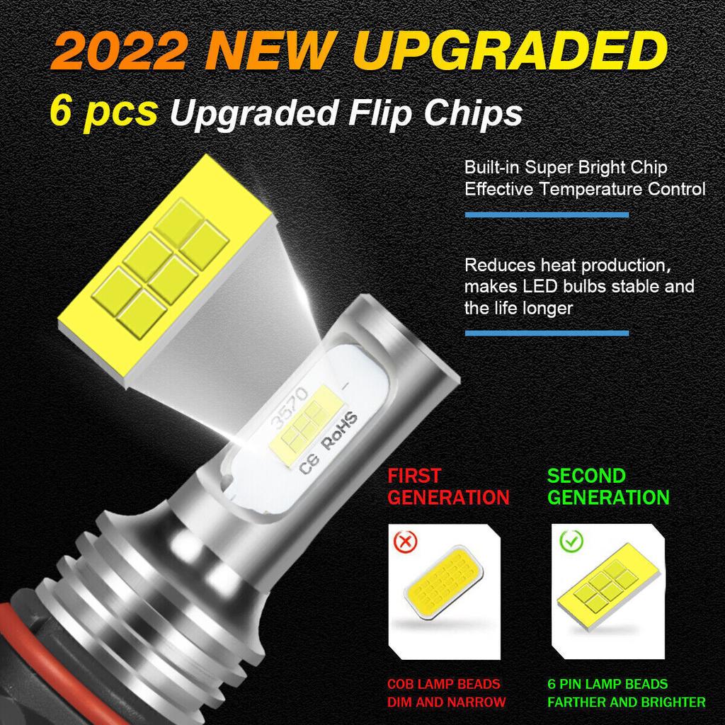 4Pcs LED Headlights Kit Combo Bulbs 6500K High Low Beam Super White Bright 9005 9006