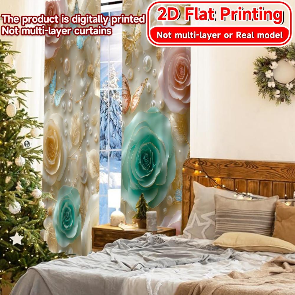 2D Flat Printing,2pcs Elegance Blooms Minimalist Chic Curtains Semi-Sheer Curtains Decorations Inside Use for Bedroom Office
