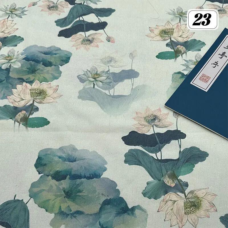 Bomull Linne Tyg Kinesisk Stil Retro Tryckt Klänning Hanfu Sömnad Hantverk DIY Cheongsam Klänning Hanfu Sömnadstyg Kläder Försörjning