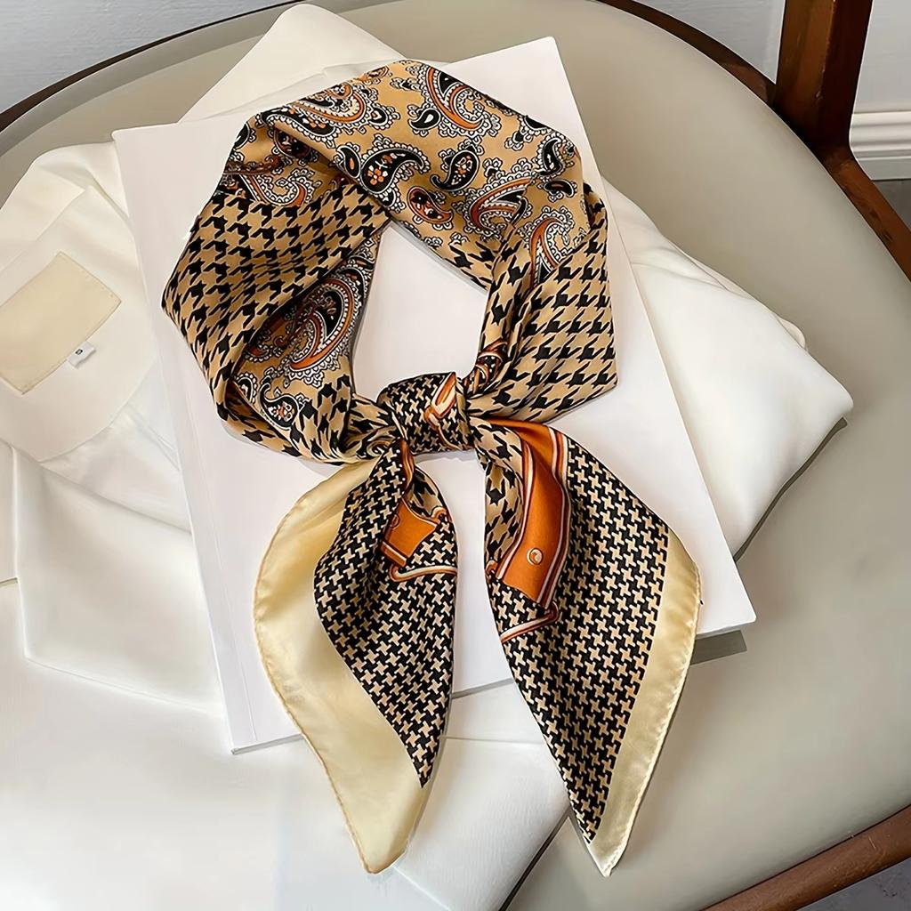 Luxury  Women Paisley Print Square Hijab Scarf Soft Satin Silk-Like Small Neck Scarf Stylish Casual Headscarf