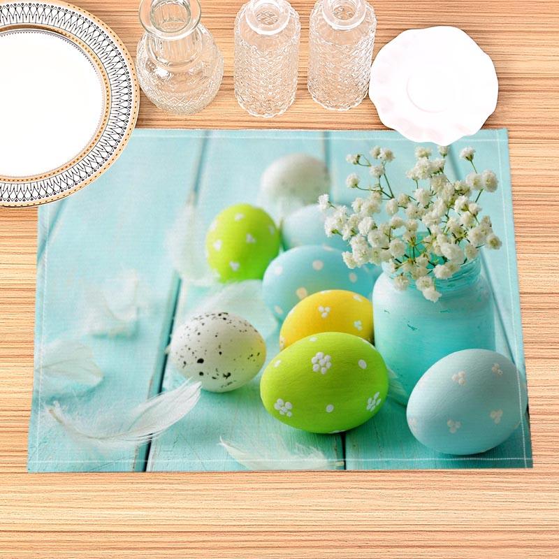 

Home Decor Easter Print Linen Dining Table Mats Alphabet Kitchen Placemat 30X45cm Coasters Pads Bowl Cup Mat 2pcs 30x45cm