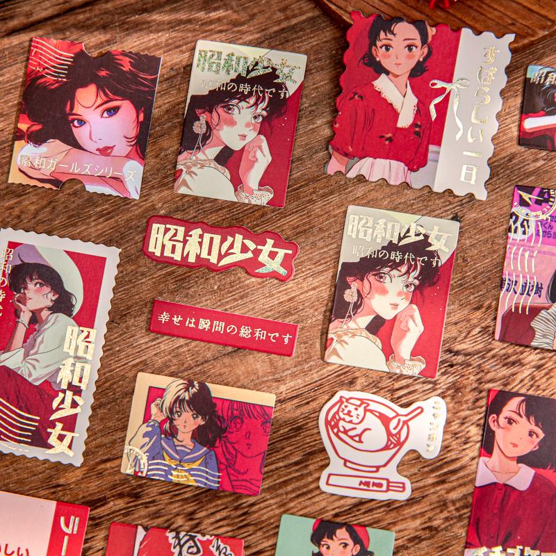 15x2 Stück/Packung Retro Ins Japanische Showa-Ära Cartoon Anime Charakter Laser Gold Aufkleber DIY Tagebuch Album Niedliche Schreibwaren Aufkleber