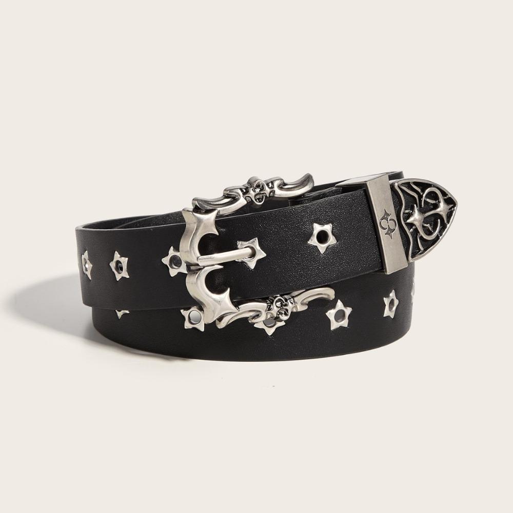 Carved Buckle Y2K Belt PU Leather Men Belt Fashion Rivet Belt Unisex Style 1