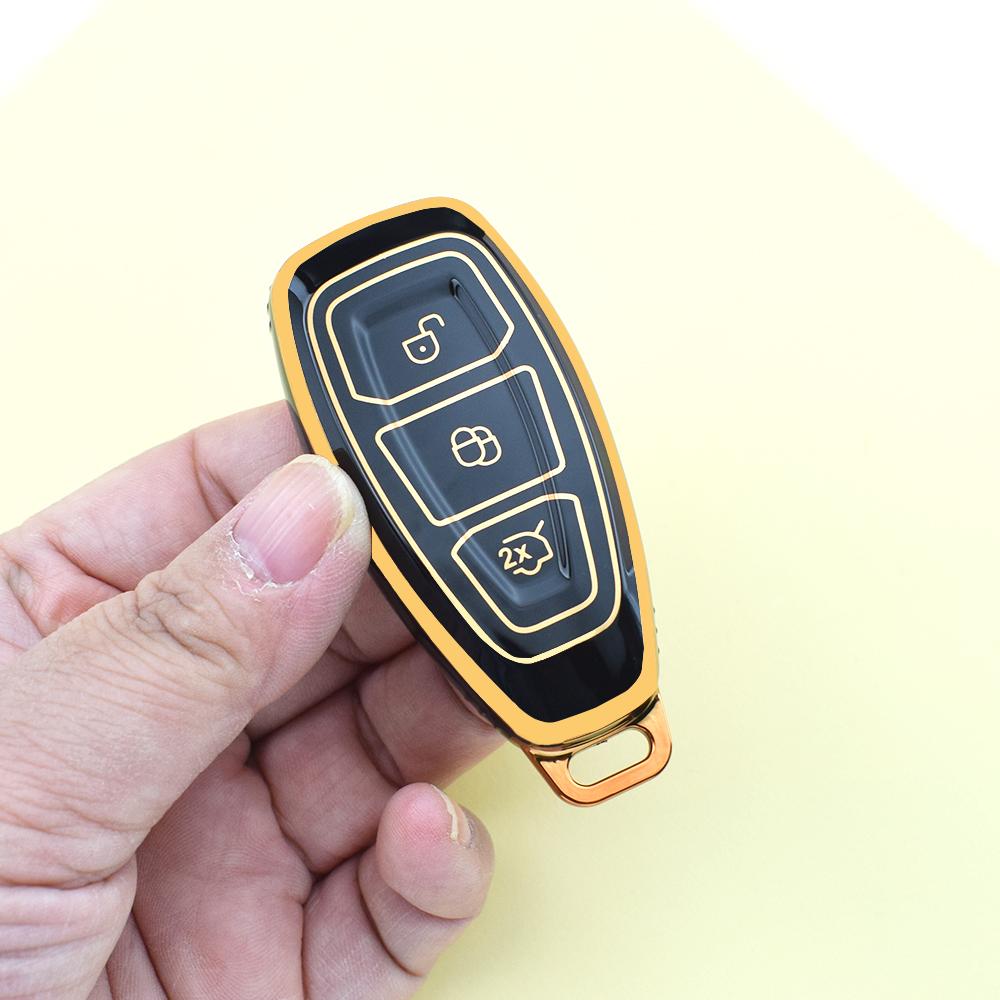 Gold Edge Shell Keyless Holder Fob For Ford Kuga Focus ST Fusion Fiesta Focus 3 4 Mondeo Ecosport TPU Car Smart Key Case Cover Accessories