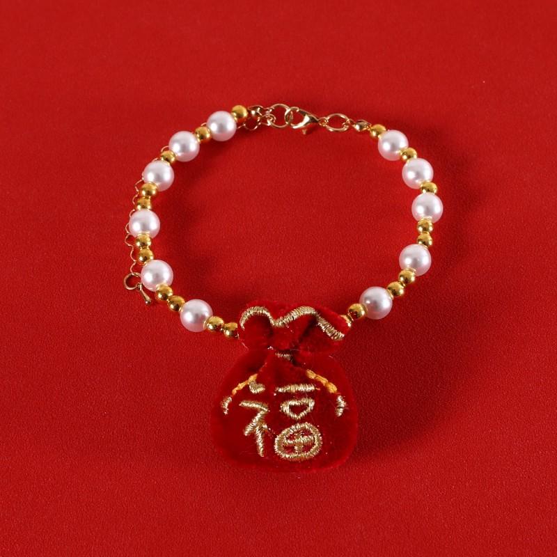 Pet New Collar With Velvet Red Bow Lucky Charm Pendant Fortune Bag Cats Dogs XS M
