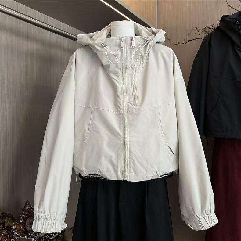 

Women s Short Hooded Windbreaker Jacket - Autumn 2025 Versatile Petite Workwear Baseball Style XL 120-140 lbs