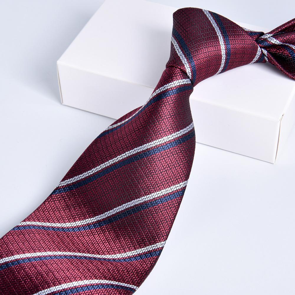 Men's Burgundy Striped Jacquard Formal Business Tie, 8cm Handmade Tie Decoration