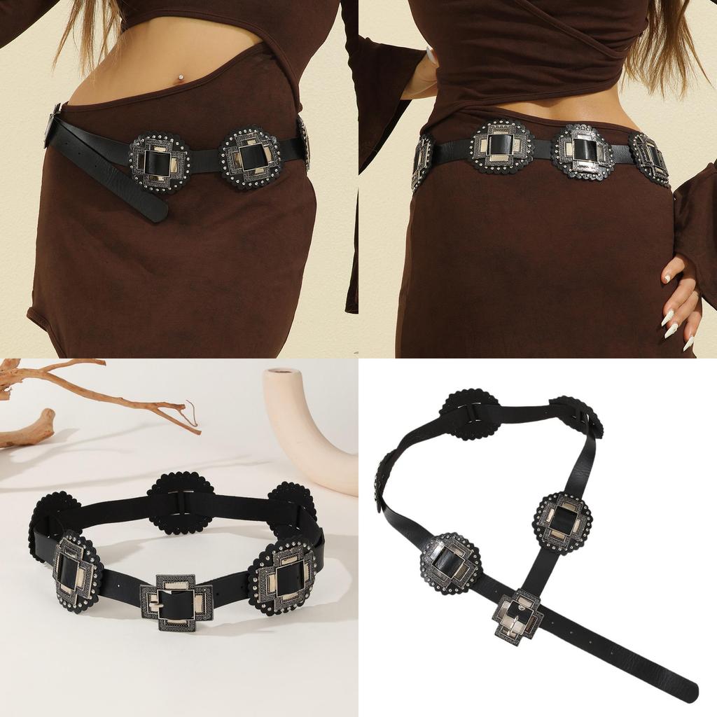 Vintage Street Style Hollow Round Ring Pu Leather Belt For Women Fashion Accessory