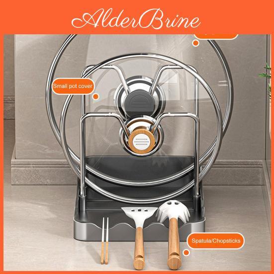 Lid Countertop Pan Pot Holder Lid Storage Rack With Drain Tray Pot Lid Stand With Spoon Rest While Cooking Kitchen Organizer For Chopping Board Pot