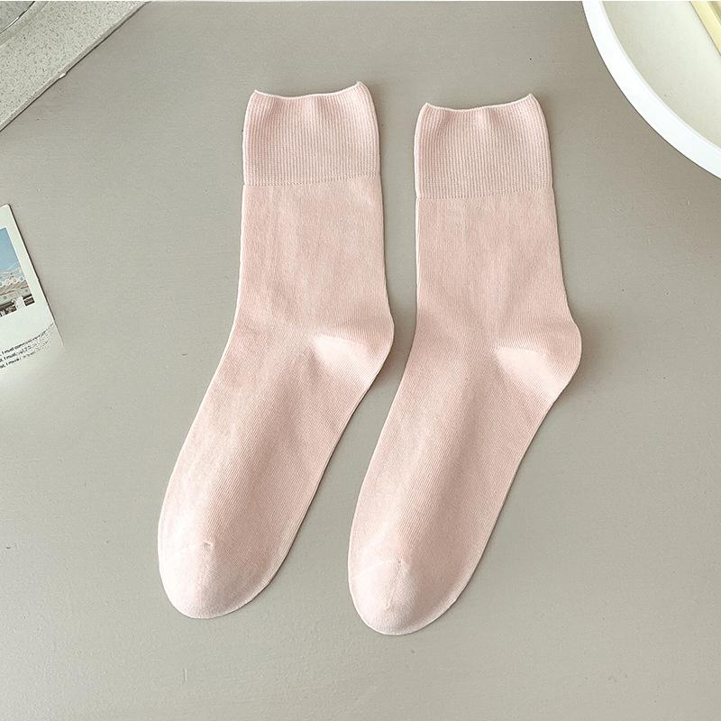 Female Summer Thin Simple Pure Color Loose Mouth Boneless Breathable Moon In The Tube Stack Socks