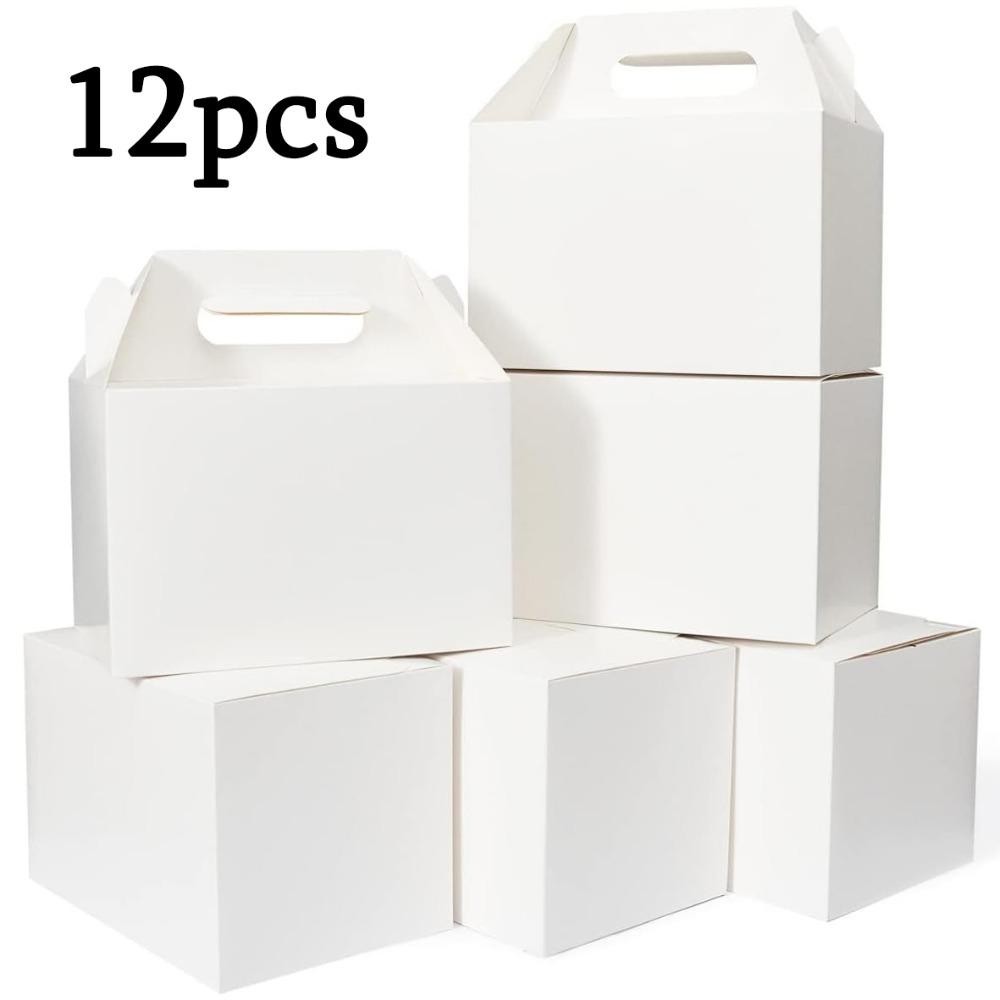 12pcs Gift Boxes Gable Boxes Party Favor Kraft Paper Large Box with Handles White Gift Boxes Goodie Box Portable Gift Wrap Box Gift Packaging Box