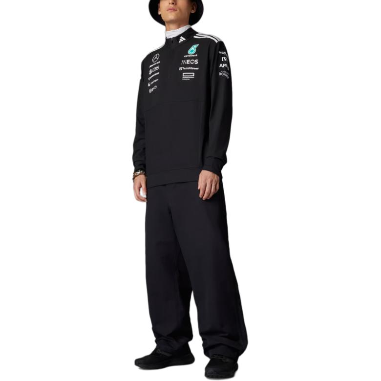 adidas X Mercedes-Amg Petronas F1 Team Ss25 Zip Maglietta alla Moda Versatile Confortevole a Maniche Lunghe con Mezza Zip Uomo Top Nera JV5745