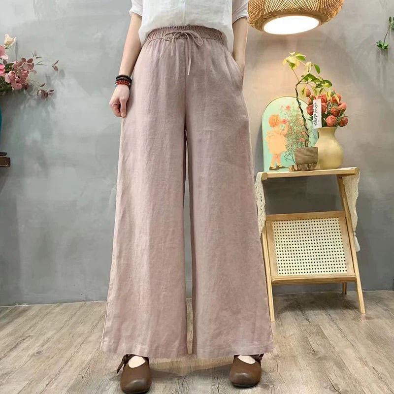 Cotton and Linen Pants Women's High-waisted Loose Pants Casual Pants Tethered Elastic Waist Summer Thin Trousers New