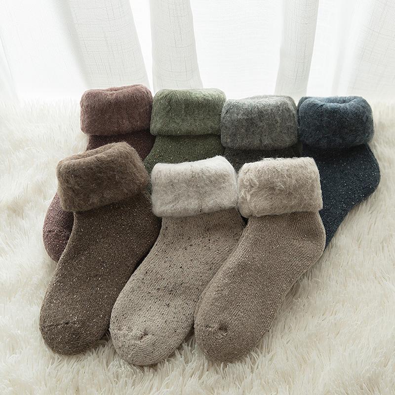 Women’s Extra Thick Fleece-Lined Terry Wool Socks - Warm, Cold Resistant Mid-Calf Snow Socks