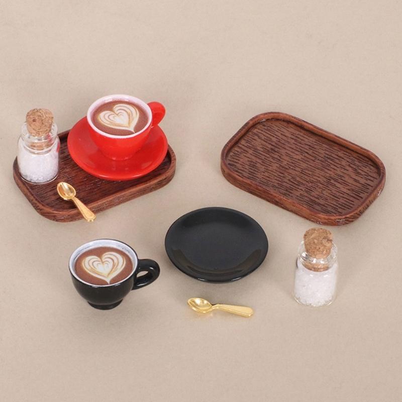 Miniature English Afternoon Coffee Cup Accessories Pretend Play Dollhouses Furniture 3 Set