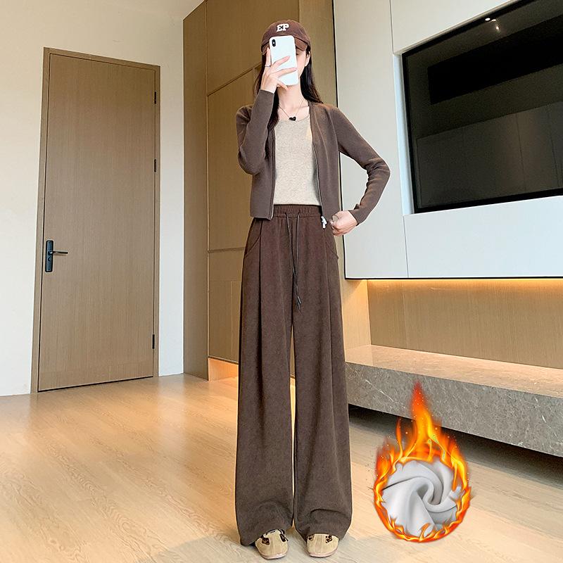 

Черные брюки широкие женские осенне-зимние бархатные новые с высокой талией и тонкие повседневные ленивые узкие брюки прямого кроя Ямамото XL