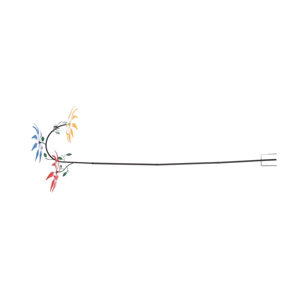 Multi Colored Flowers Wind Spinner with 3 Flowers Green Leaves Eye Catching Large Windmill for