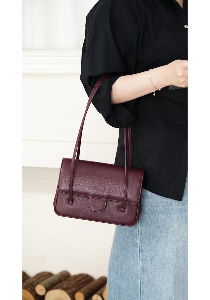 26P Preppy CoCo Genuine Leather Underarm Baguette Handbag
