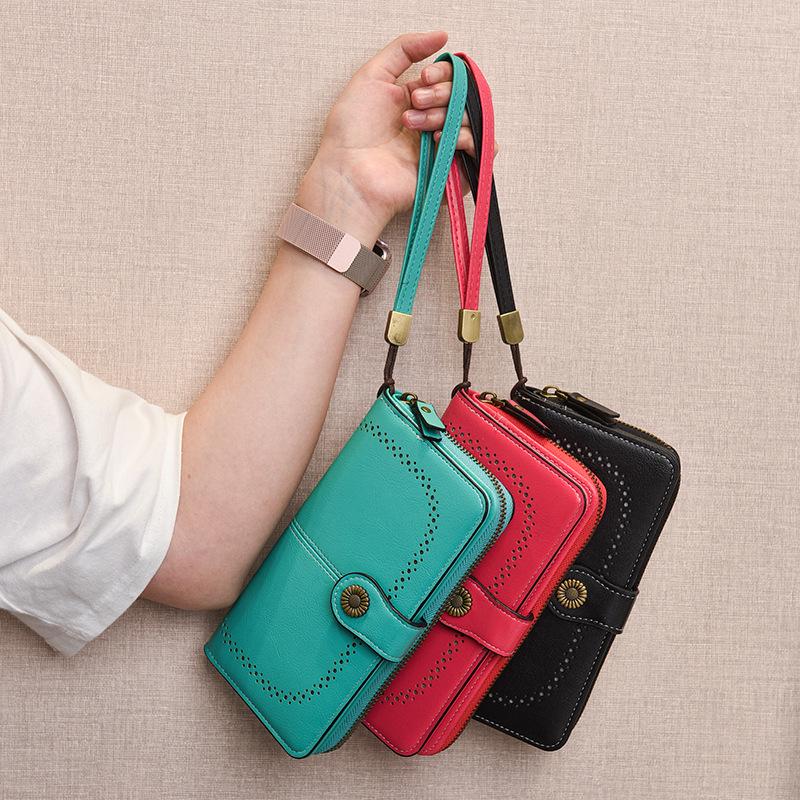 Trendige hohle lange Reißverschluss-Damenbrieftasche & Clutch mit großem Fassungsvermögen