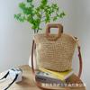 2025 new oblique span hand-carry dual-purpose papyrus woven bag fashionable Mori summer vacation commuter hand-woven bag