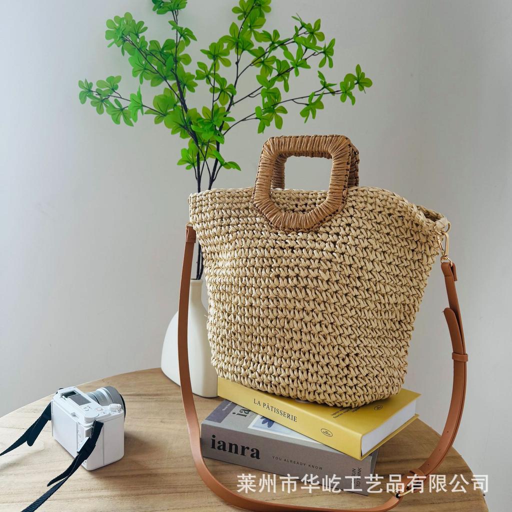 2025 new oblique span hand-carry dual-purpose papyrus woven bag fashionable Mori summer vacation commuter hand-woven bag
