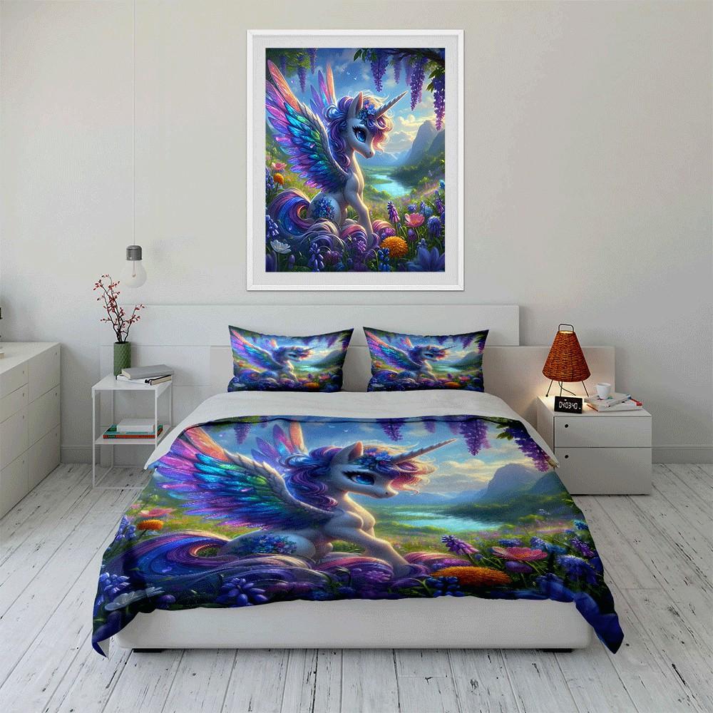 "Fantasy Unicorn Nature Trio Set" Exquisite three-piece bedding set gift for kids and adults