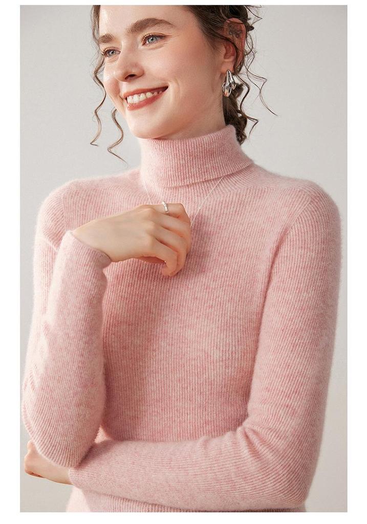 Elegant Women's High Neck Pure Cashmere Slimming Knitwear, Autumn & Winter Long Sleeve Base Layer
