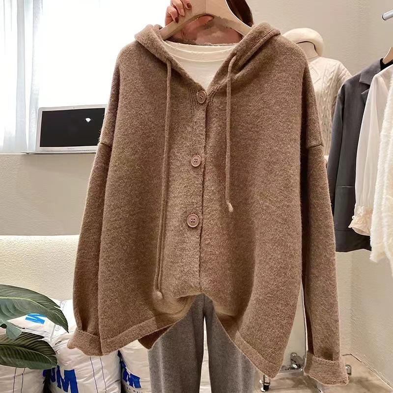 Autumn cardigan loose soft fashion lazy wind sweater jacket hooded knitted sweater top women