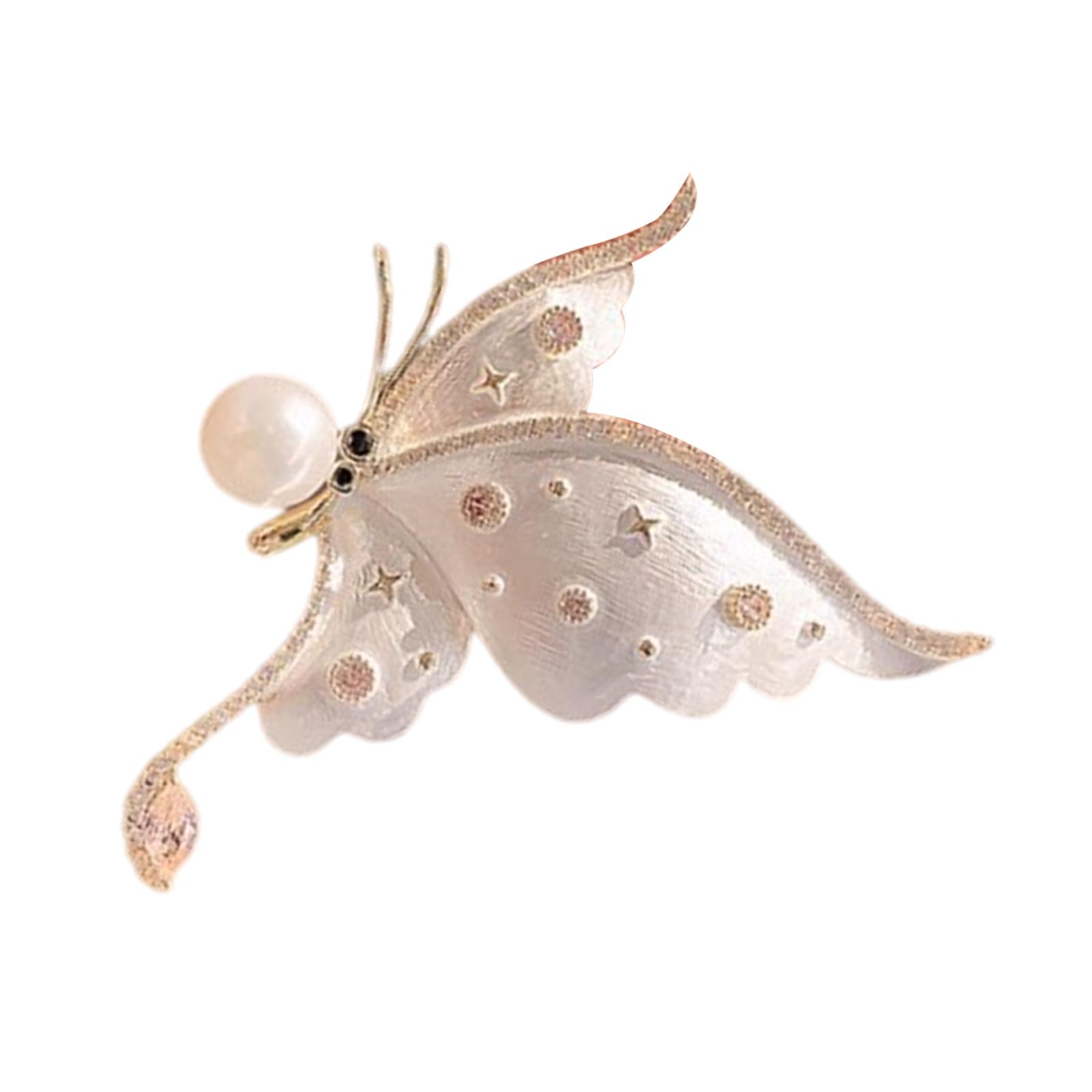 

Elegant Butterfly Brooches Accessories Chic Butterfly Design Brooch with Rhinestones and Pearls for Women s Apparel белый