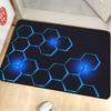2D Flat Blue Glowing Hexagon Honeycomb Black Background Flannel Area Rug Non Slip Tech Gamer Carpet For Living Room Gaming Room