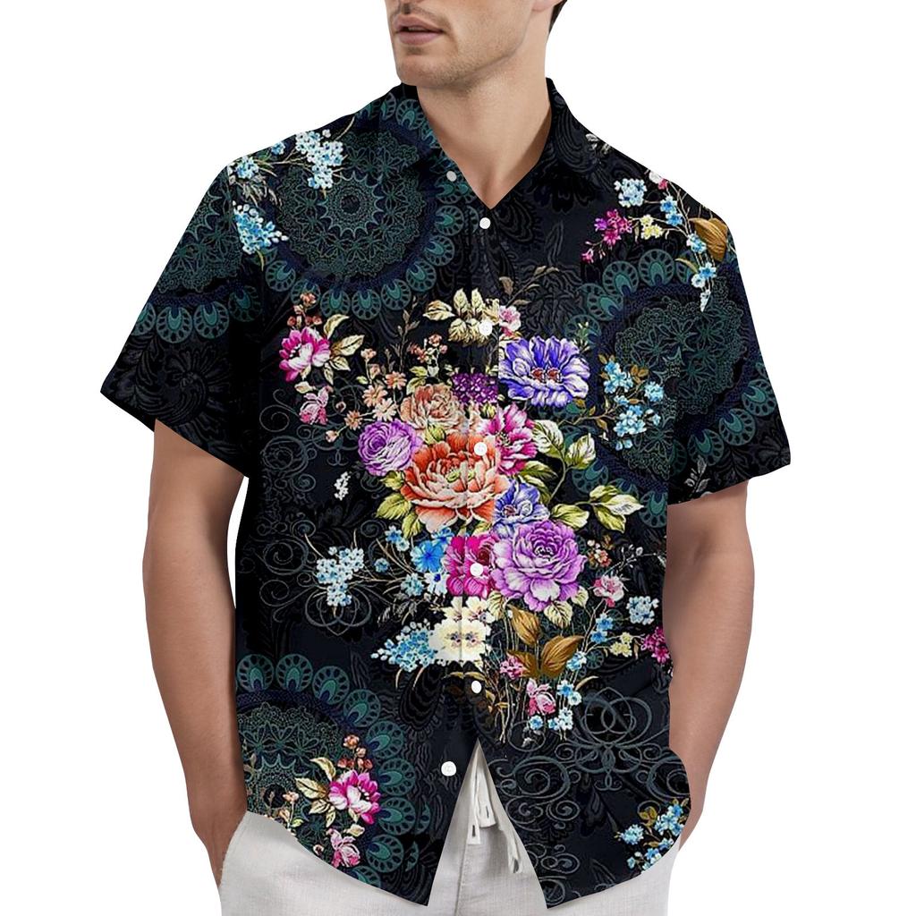Retro Bohemian Print - Men's Casual Short Sleeved Shirt