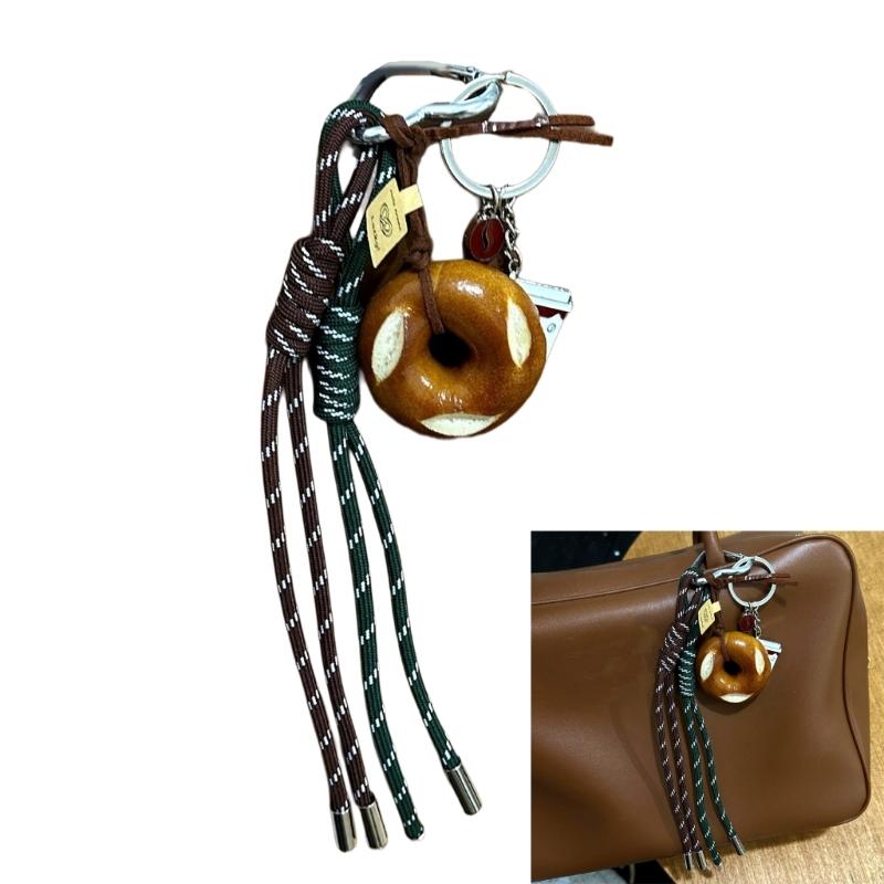 Bagel Pretzel Chocolate Bag Charm Pendant Keyring Braided Rope Keychain Charm for Backpack Purse Handbag Decorations