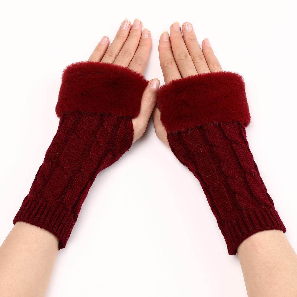 Twist Turned Short Furry Gloves New Style Women's Autumn and Winter Knitted Arm Covers with Exposed Half Finger Woolen Warm Sleeves
