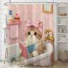Cute Cat Reading In Bathtub Shower Curtain Waterproof Moisture Proof Privacy Protection Print Pink Polka Dot Design Elevatespace