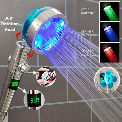 Hochdruck LED Duschkopf Ein-Knopf-Stopptaste Digitalanzeige Schwarz Handbrause Temperatursensor Duschkopf