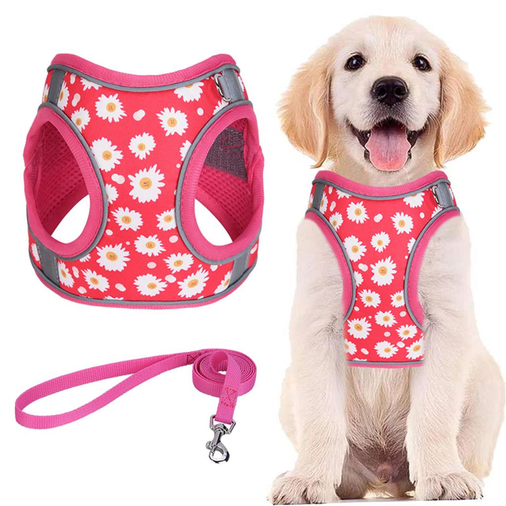 HP404--flower printed pet dog&cat harness, comfortable twill fabric and breathable mesh substrate, 1.5-meter dog rope.