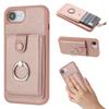 For iPhone 16e Case with Ring Kickstand Drawing Type Card Slots Leather Back Cover