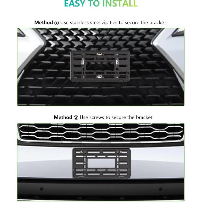 BGGTMO Front License Plate Bracket Holder- Bumper Car Tag Mounting Kit With Anti-Theft Hardware & Stainless Steel Zip Ties, JDM To US Compatible