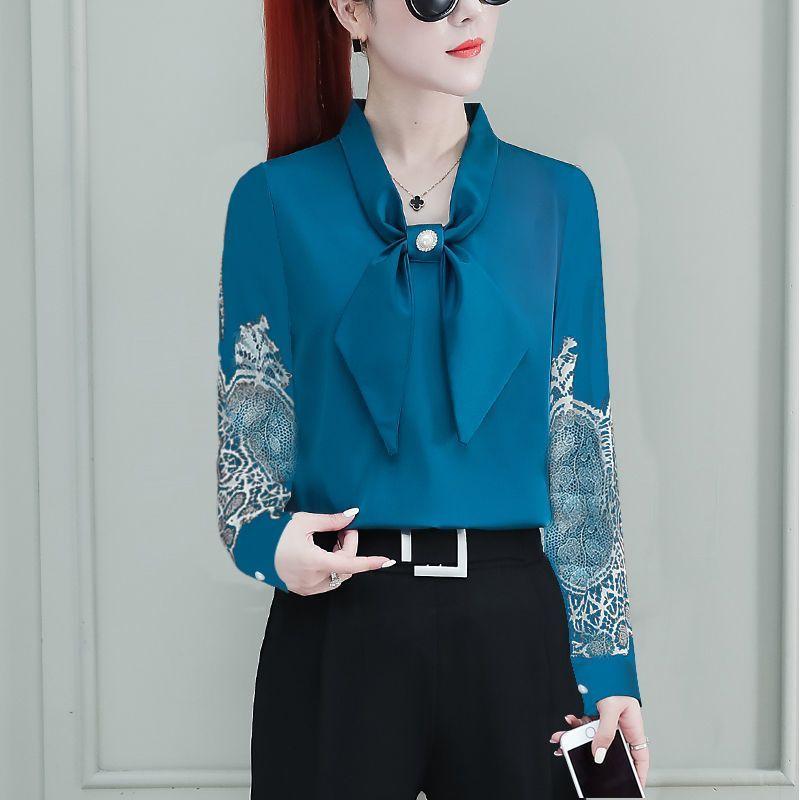 Women's Shirt Top Bow Loose Base Shirt Chiffon Shirt