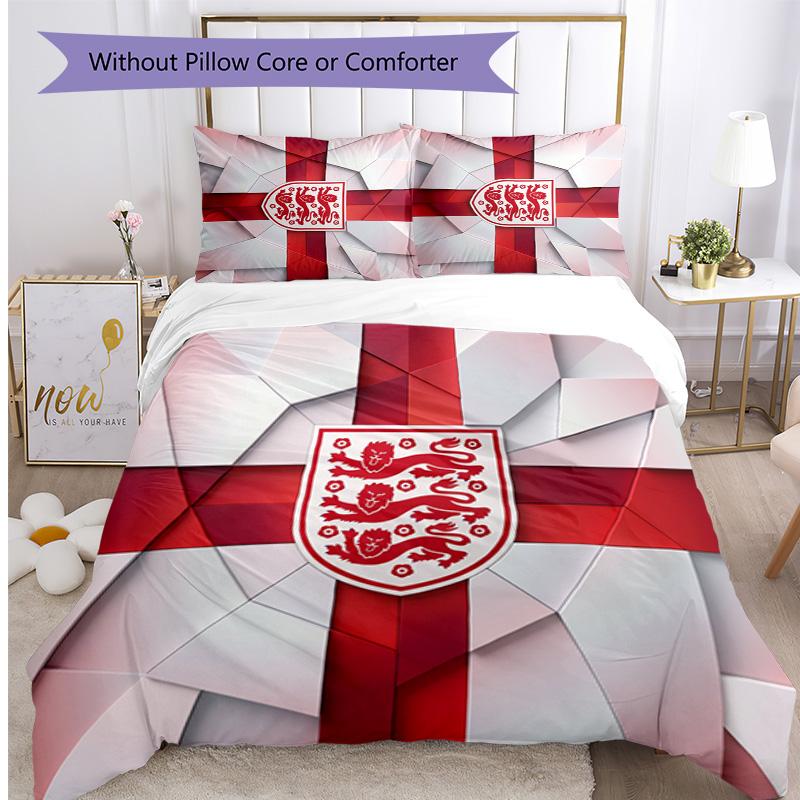 Set Biancheria da Letto Stampata Calcio Inghilterra 3 Pezzi Copriletto Traspirante Accogliente come Regalo per la Casa Nuova o per le Feste