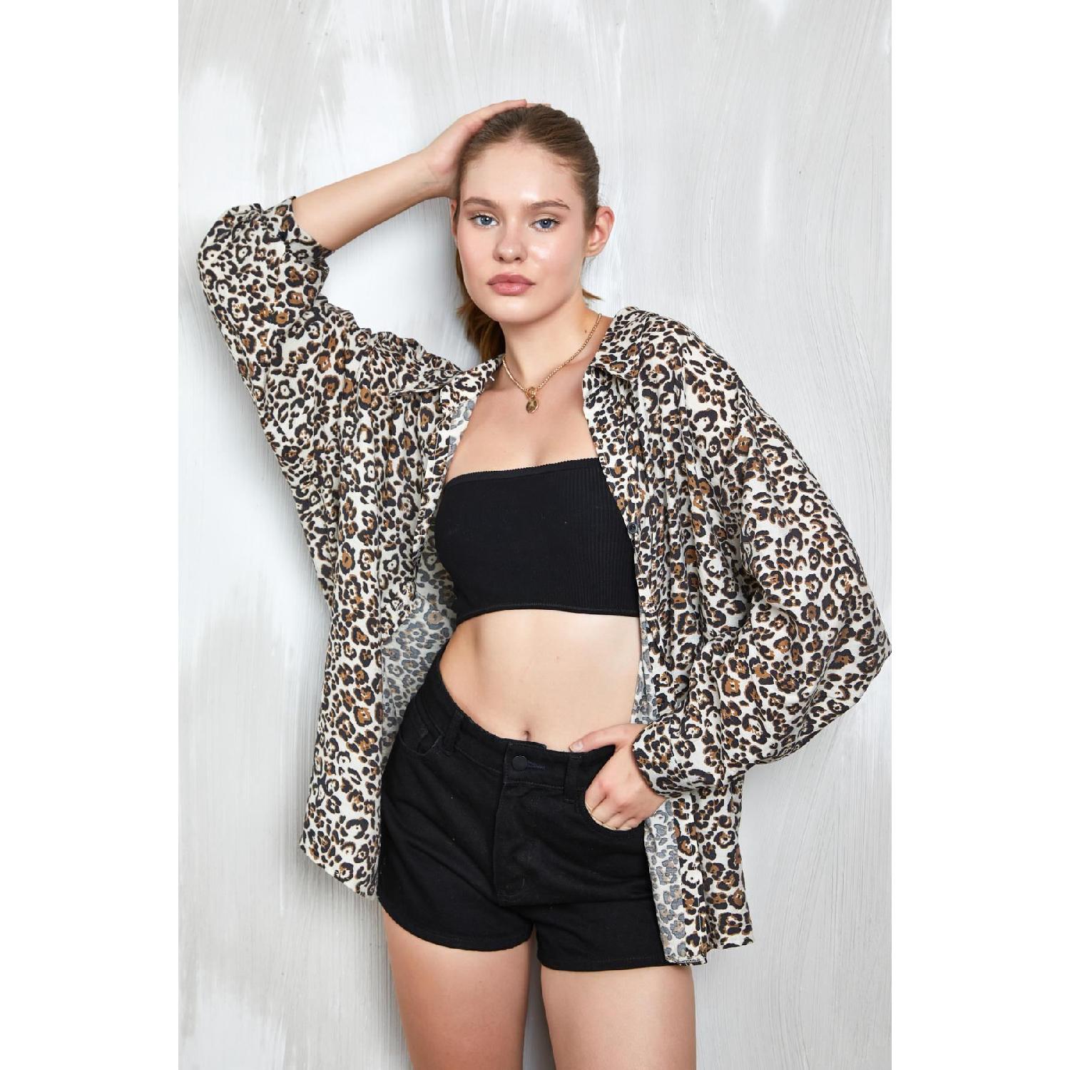 

Рубашка Oversize из модальной ткани с леопардовым принтом 27362
