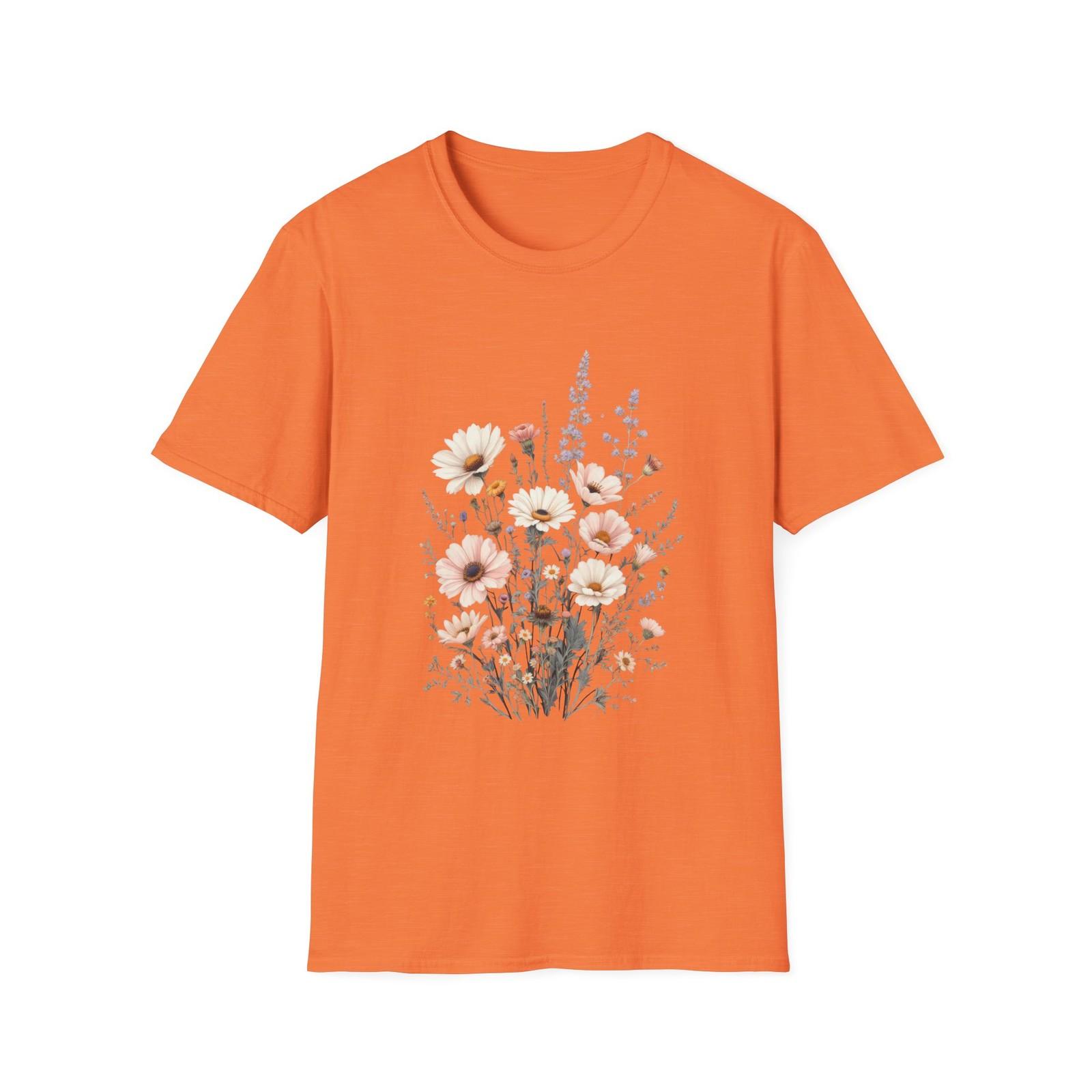 Floral Garden T-Shirt, Cute Graphic Tee, Wildflower Cottagecore Botanical Shirt M