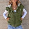 Fall New Color Block Sleeveless Hooded Vest for Women, Drawstring Waist Casual Versatile Outerwear