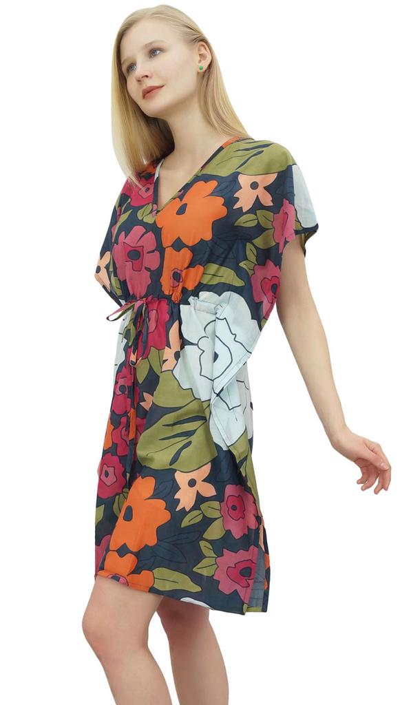 Phagun Women's Multicolour Cotton Kaftan Beach Coverup Short Printed