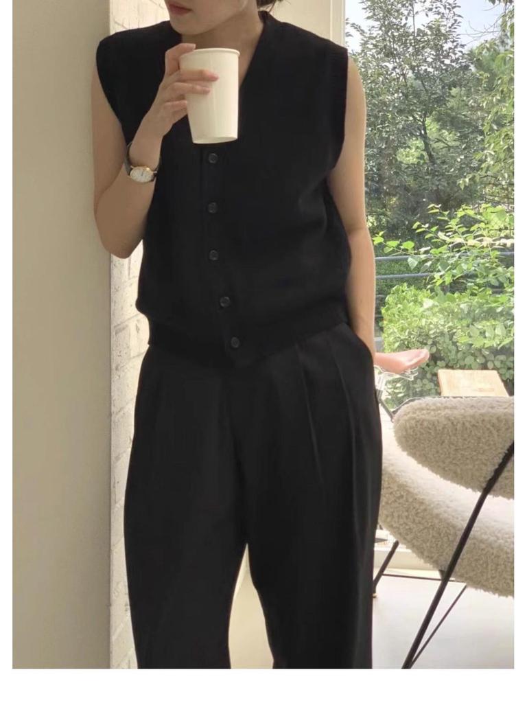 Women's Wool Vest: Autumn Winter V-Neck Cardigan with Cashmere, Loose Sleeveless Design, Shoulder Pads, Knitted Sweater.